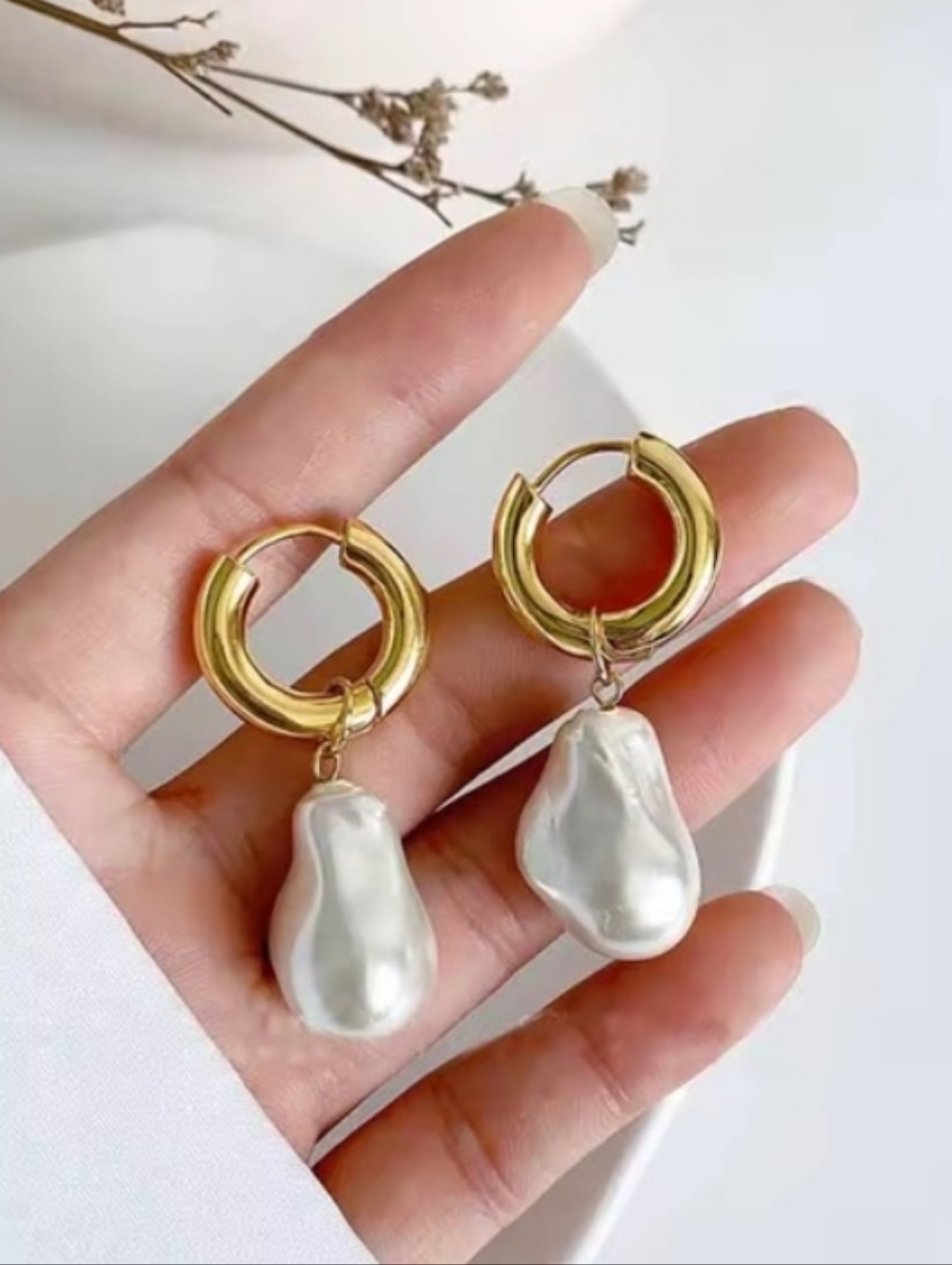 Anthropologie Irregular Pearl Huggie Hoop Earrings